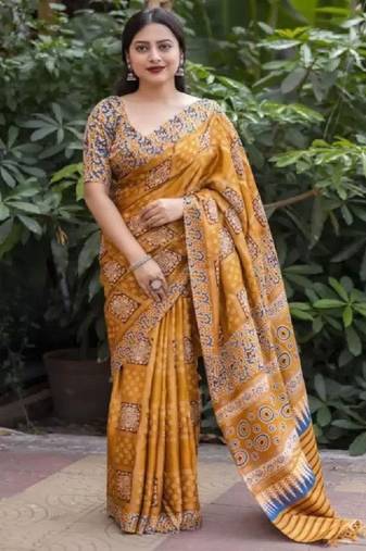 Ethnic motifs printed bandhani saree