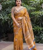Ethnic motifs printed bandhani saree