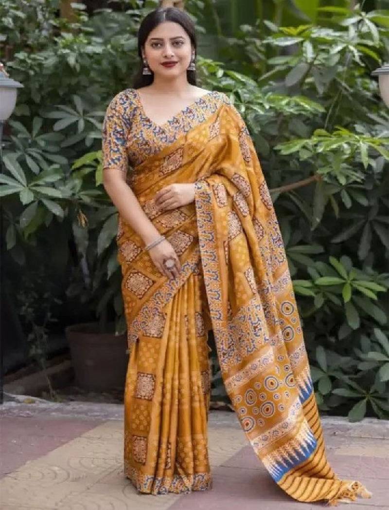 Ethnic motifs printed bandhani saree