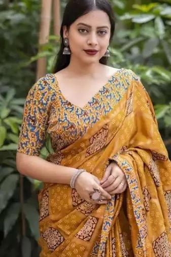 Ethnic motifs printed bandhani saree