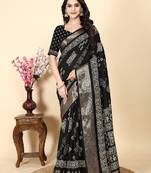 Floral printed cotton silk bandhani saree