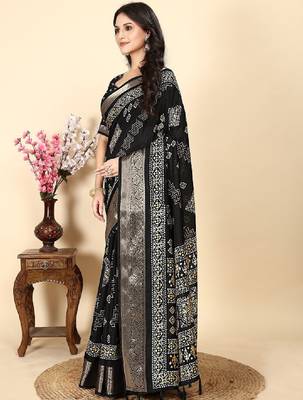 Floral printed cotton silk bandhani saree 2