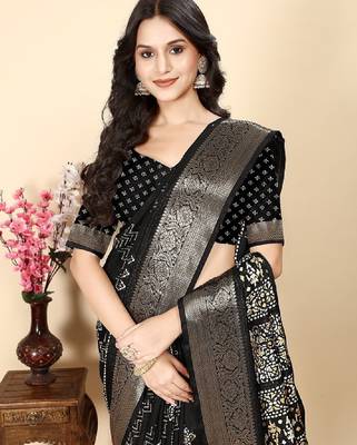 Floral printed cotton silk bandhani saree 4