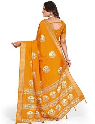 Ethnic motifs printed woven design bandhani saree 4