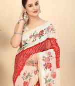Floral printed zari bandhani saree