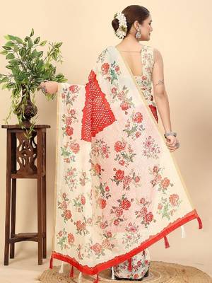 Floral printed zari bandhani saree 3