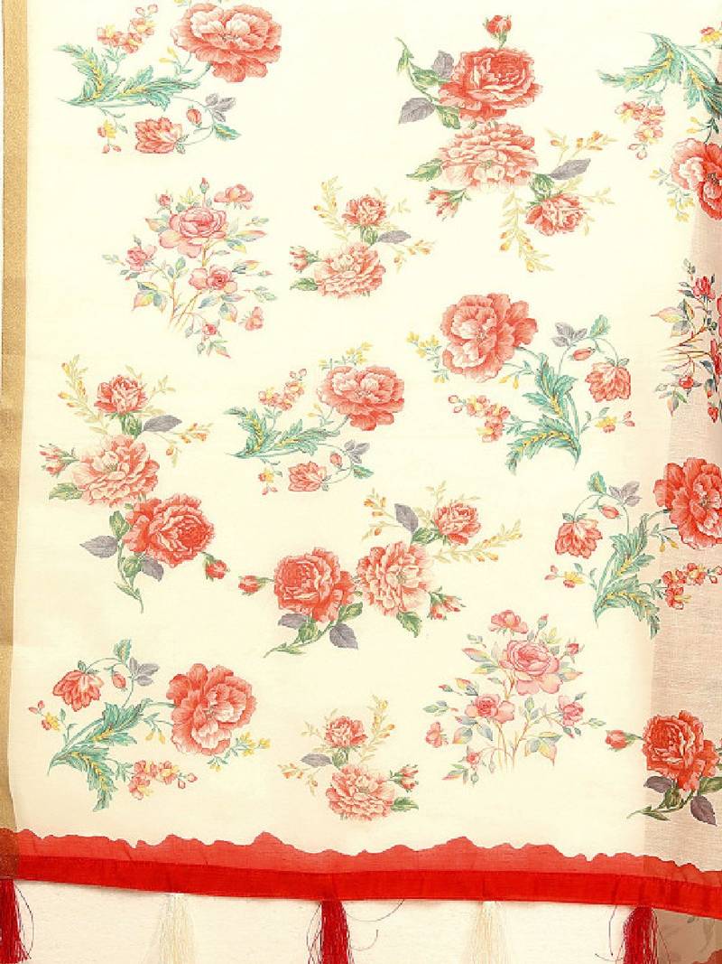 Floral printed zari bandhani saree
