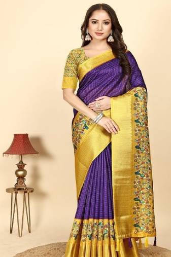 Checked printed bandhani saree
