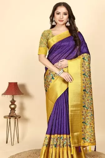 Checked printed bandhani saree