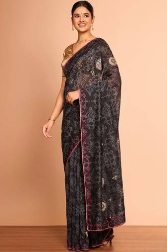 Women bandhani printed sequinned bandhani saree