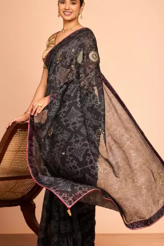 Women bandhani printed sequinned bandhani saree