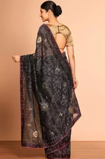 Women bandhani printed sequinned bandhani saree
