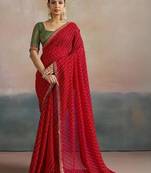 Striped sequinned pure georgette leheriya saree