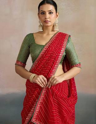 Striped sequinned pure georgette leheriya saree 2