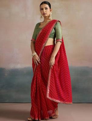 Striped sequinned pure georgette leheriya saree 3