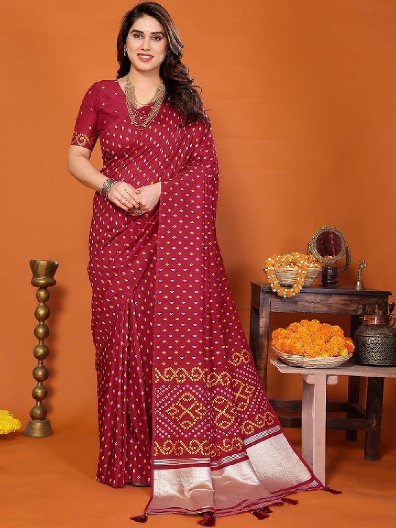 Printed patta border saree