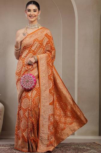 Ethnic motifs woven design zari banarasi saree