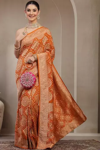 Ethnic motifs woven design zari banarasi saree