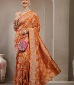 Ethnic motifs woven design zari banarasi saree