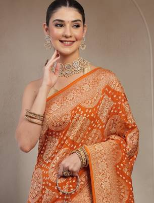Ethnic motifs woven design zari banarasi saree 2