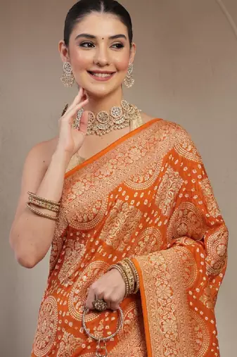 Ethnic motifs woven design zari banarasi saree