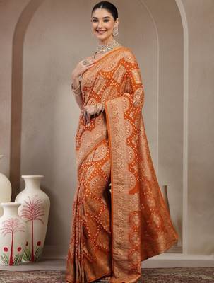 Ethnic motifs woven design zari banarasi saree 3
