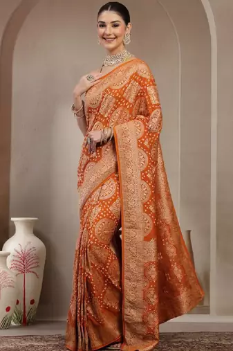 Ethnic motifs woven design zari banarasi saree