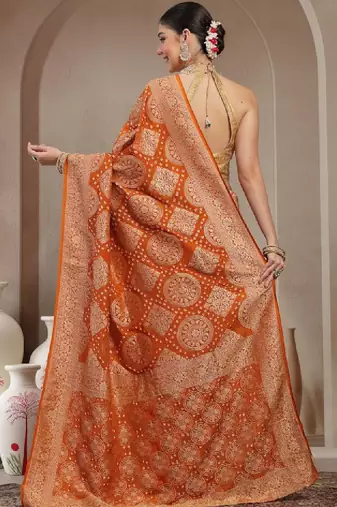 Ethnic motifs woven design zari banarasi saree
