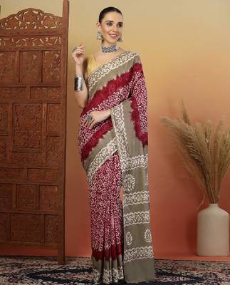 Bandhani printed pure cotton saree with blouse piece 1