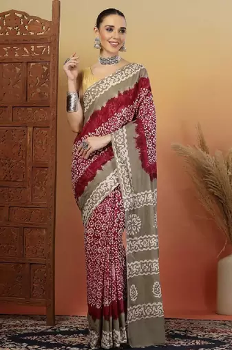 Bandhani printed pure cotton saree with blouse piece