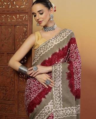 Bandhani printed pure cotton saree with blouse piece 2