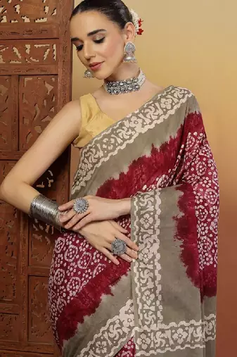 Bandhani printed pure cotton saree with blouse piece