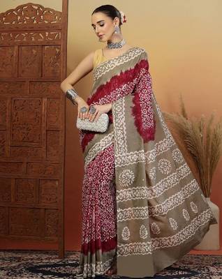 Bandhani printed pure cotton saree with blouse piece 3