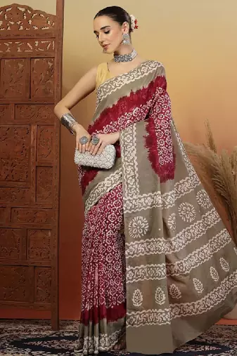 Bandhani printed pure cotton saree with blouse piece