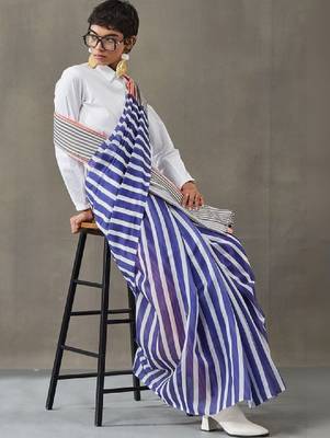 Striped printed ready to wear saree with blouse piece 1