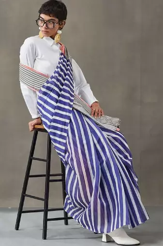Striped printed ready to wear saree with blouse piece