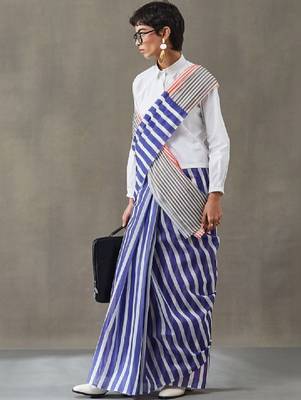 Striped printed ready to wear saree with blouse piece 2