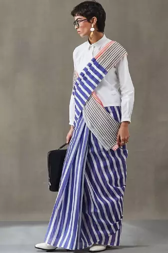 Striped printed ready to wear saree with blouse piece