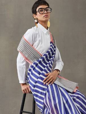 Striped printed ready to wear saree with blouse piece 3