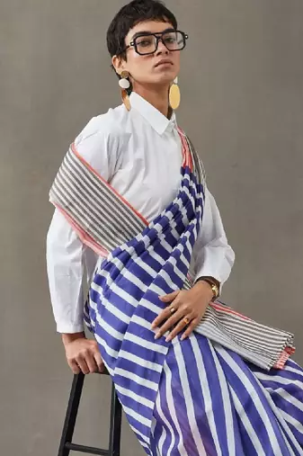 Striped printed ready to wear saree with blouse piece