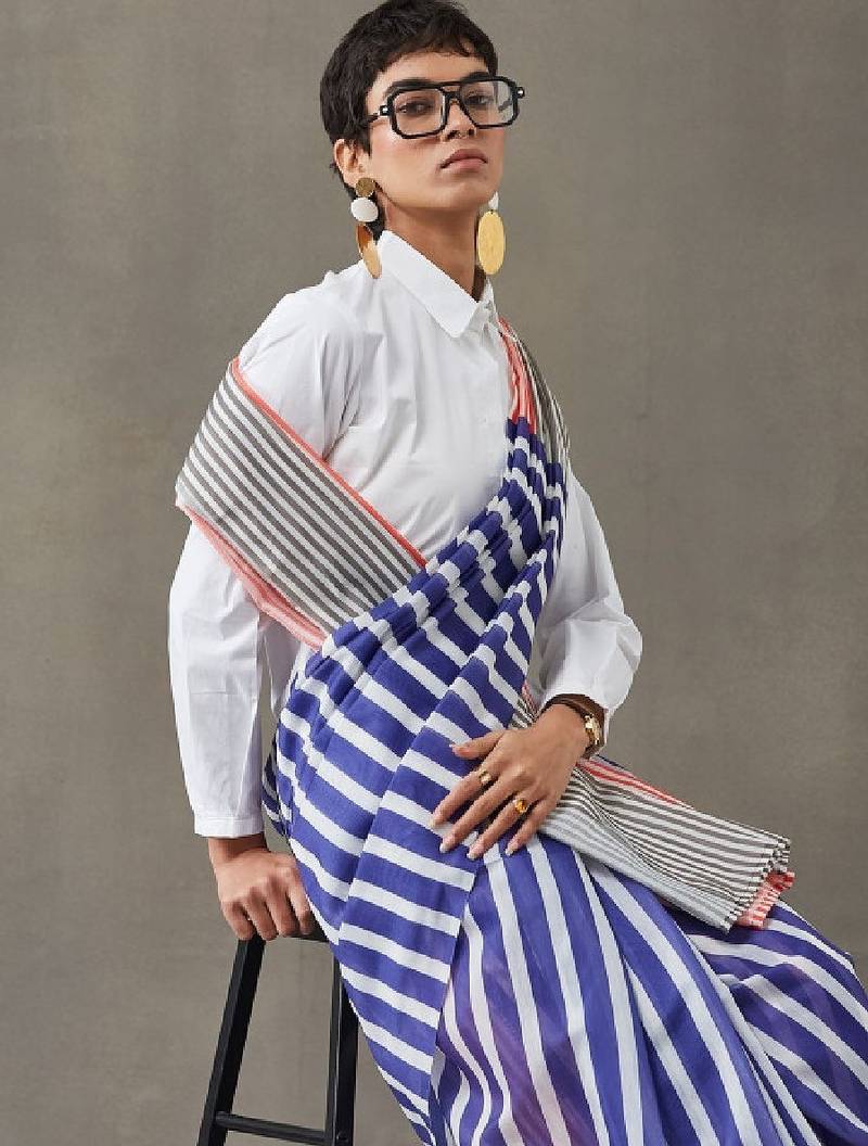 Striped printed ready to wear saree with blouse piece