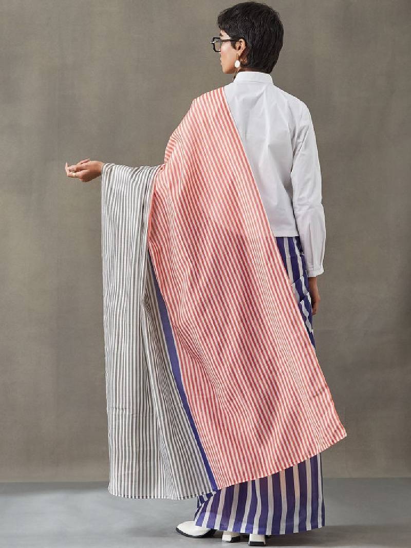 Striped printed ready to wear saree with blouse piece
