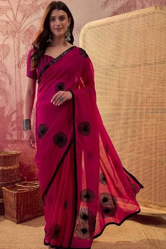 Embroidered saree with unstitched blouse piece