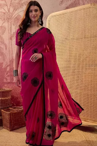 Embroidered saree with unstitched blouse piece