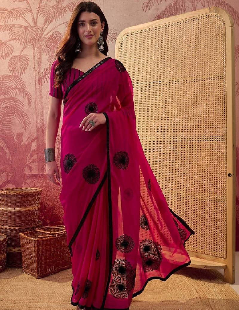 Embroidered saree with unstitched blouse piece