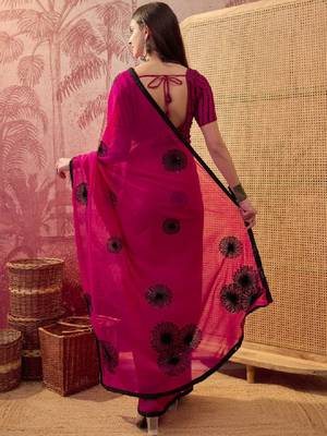 Embroidered saree with unstitched blouse piece 2