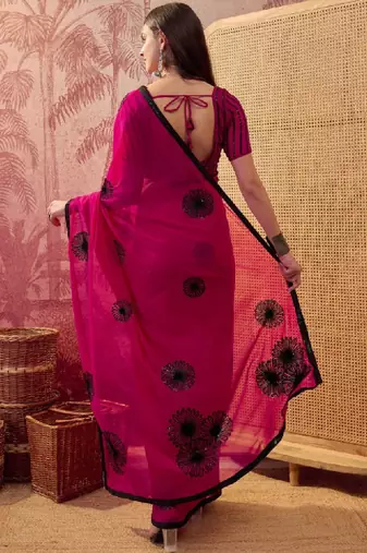 Embroidered saree with unstitched blouse piece