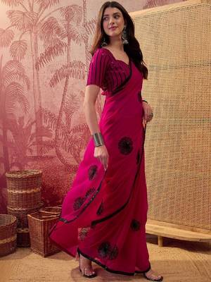 Embroidered saree with unstitched blouse piece 3