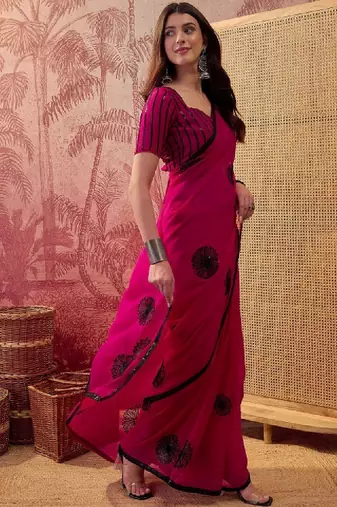 Embroidered saree with unstitched blouse piece