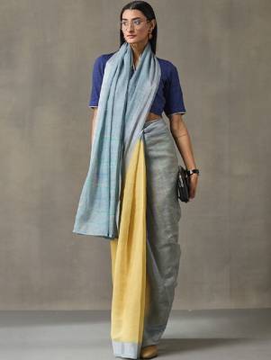 Linen blend formal ready to wear saree with unstitched blouse piece 1